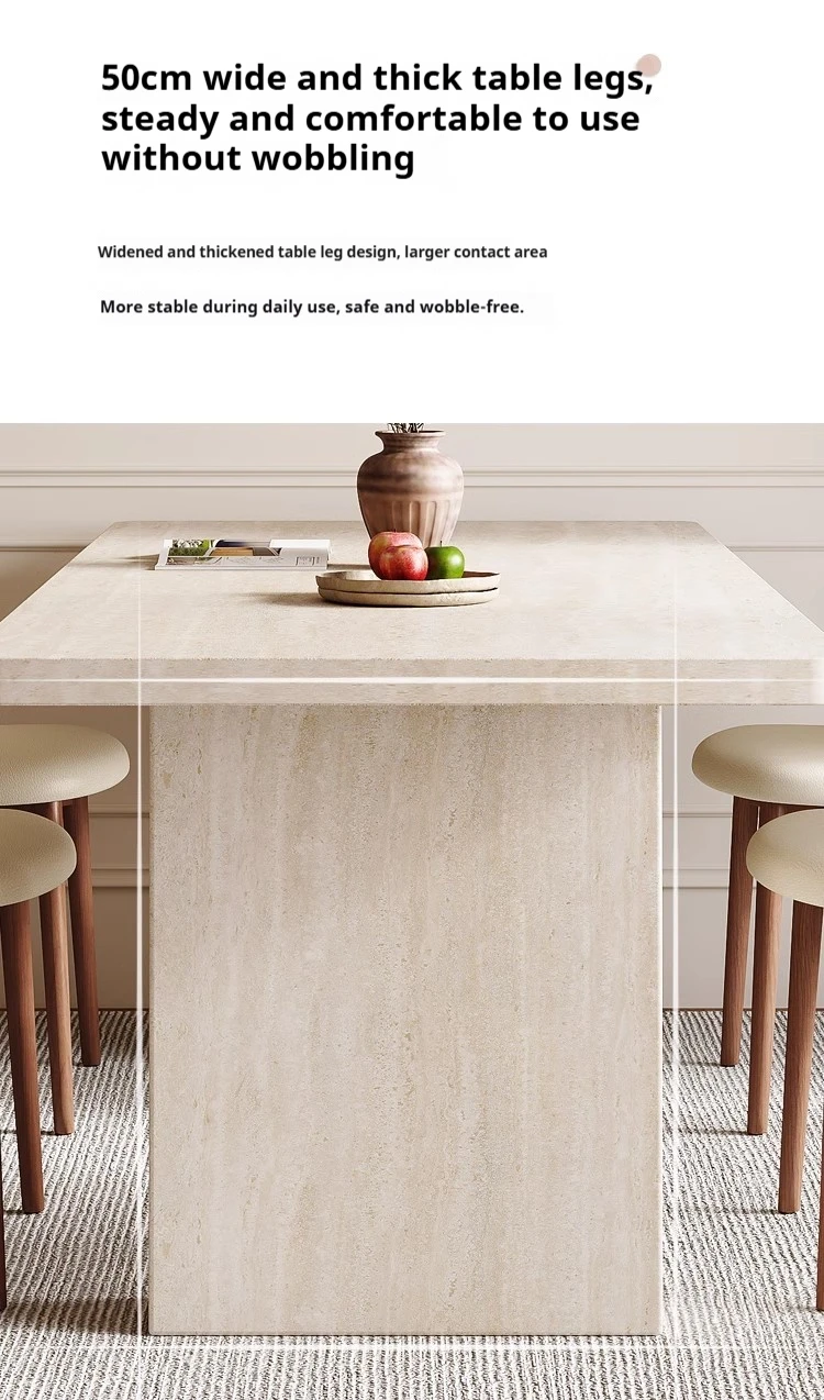Any Size Custom Mid Century Retro Travertine Dining Set Solid Wood Upholstered Chairs Stable Load Family Home Dining Furniture