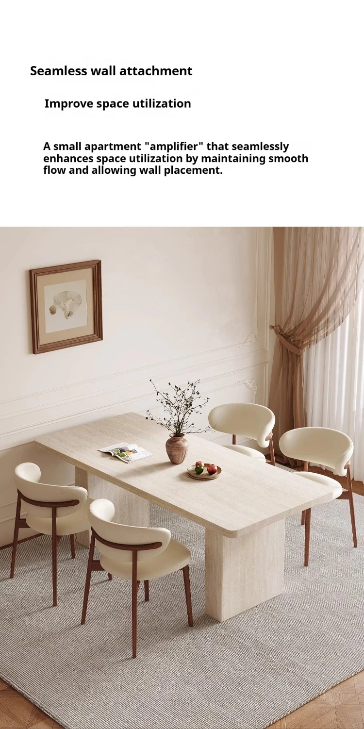 Any Size Custom Mid Century Retro Travertine Dining Set Solid Wood Upholstered Chairs Stable Load Family Home Dining Furniture