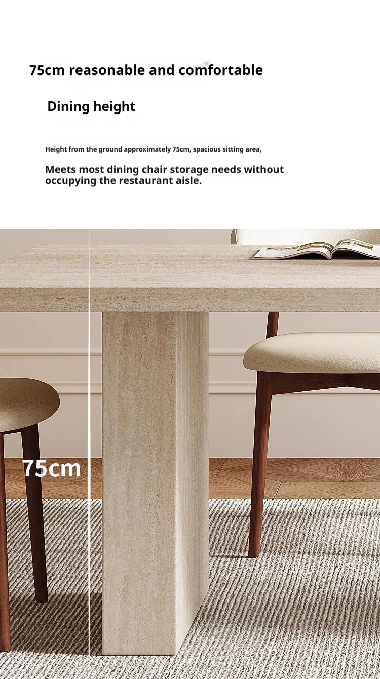 Any Size Custom Mid Century Retro Travertine Dining Set Solid Wood Upholstered Chairs Stable Load Family Home Dining Furniture