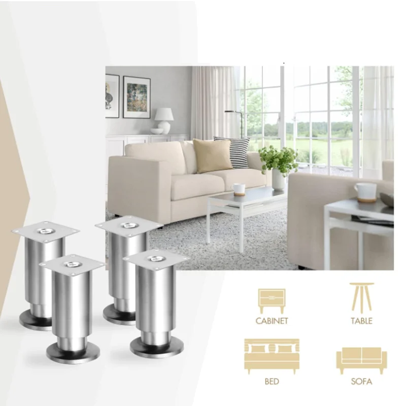 Stainless Steel Furniture Support Legs 38mm~250mm Adjustable Sofa Feet Bed Legs Table DIY Heightening Load-Bearing Accessories