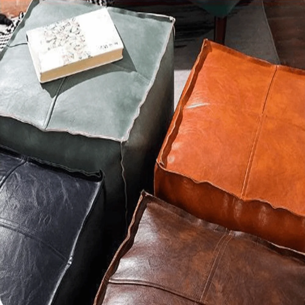 Light Luxury Non-Slip Storage Stool Waterproof Large Capacity Unstuffed Cushion Cover No Fillings Square Leather Pouf Bedroom