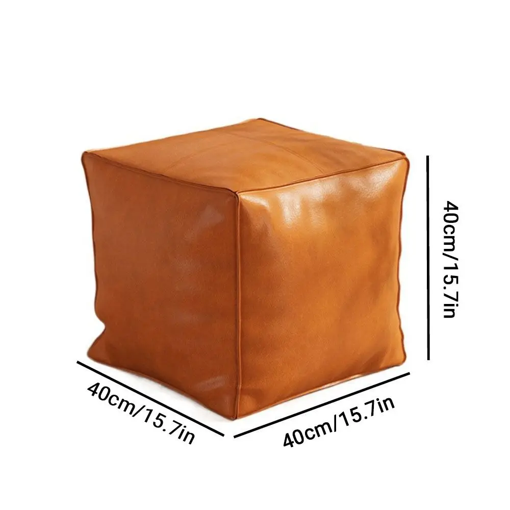 Light Luxury Non-Slip Storage Stool Waterproof Large Capacity Unstuffed Cushion Cover No Fillings Square Leather Pouf Bedroom