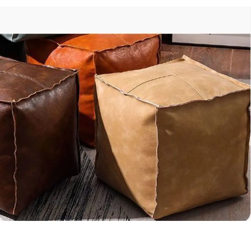 Light Luxury Non-Slip Storage Stool Waterproof Large Capacity Unstuffed Cushion Cover No Fillings Square Leather Pouf Bedroom