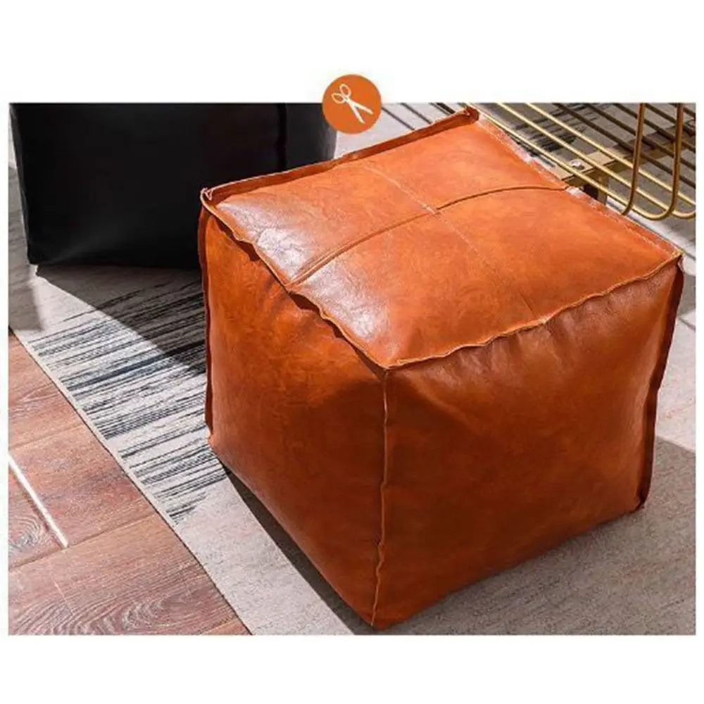 Light Luxury Non-Slip Storage Stool Waterproof Large Capacity Unstuffed Cushion Cover No Fillings Square Leather Pouf Bedroom