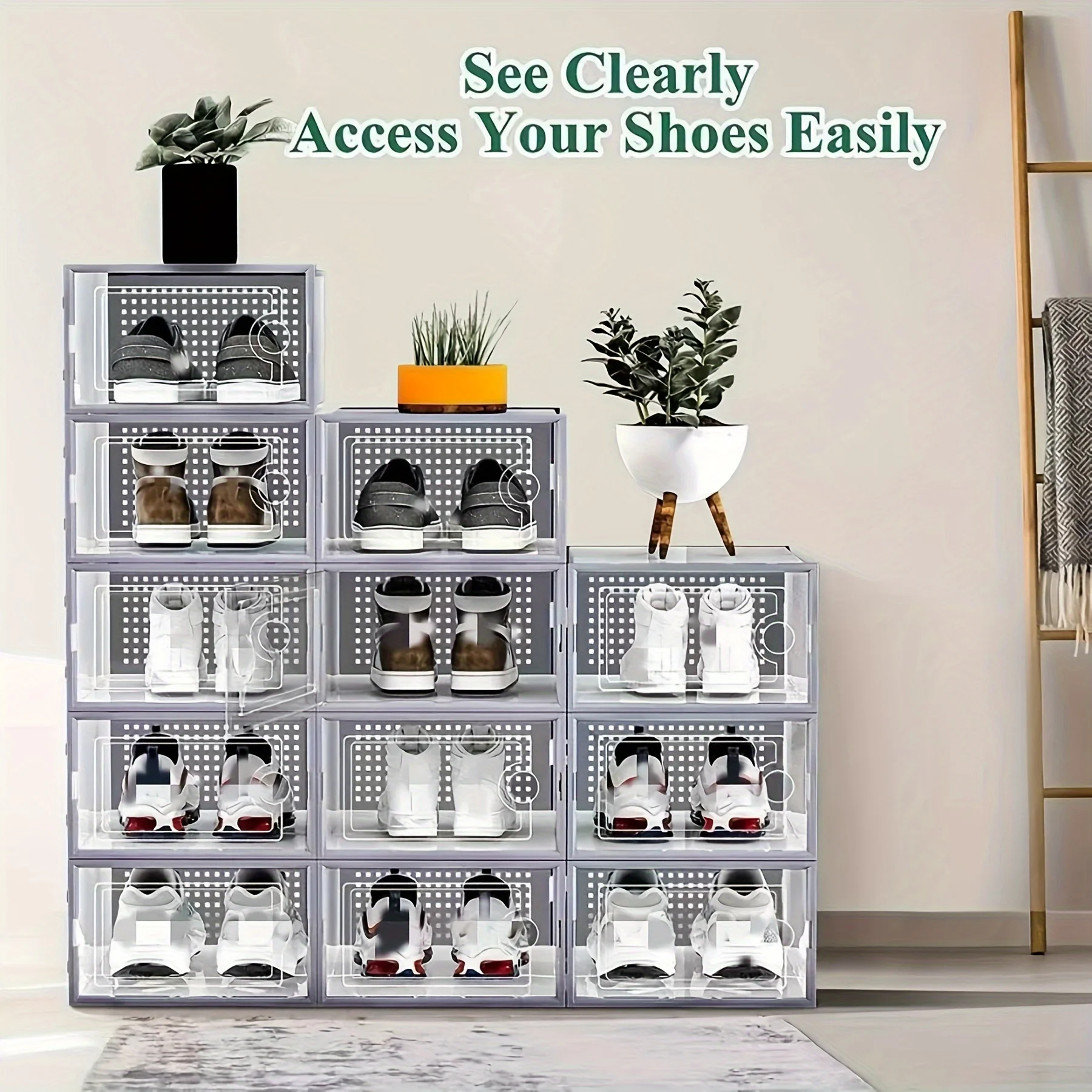 6/12/24pcs Transparent Shoe Boxes Stackable Shoe Cases Storage Plastic Shoes Box Dustproof Sneaker Boxes Shoes Furniture Organiz