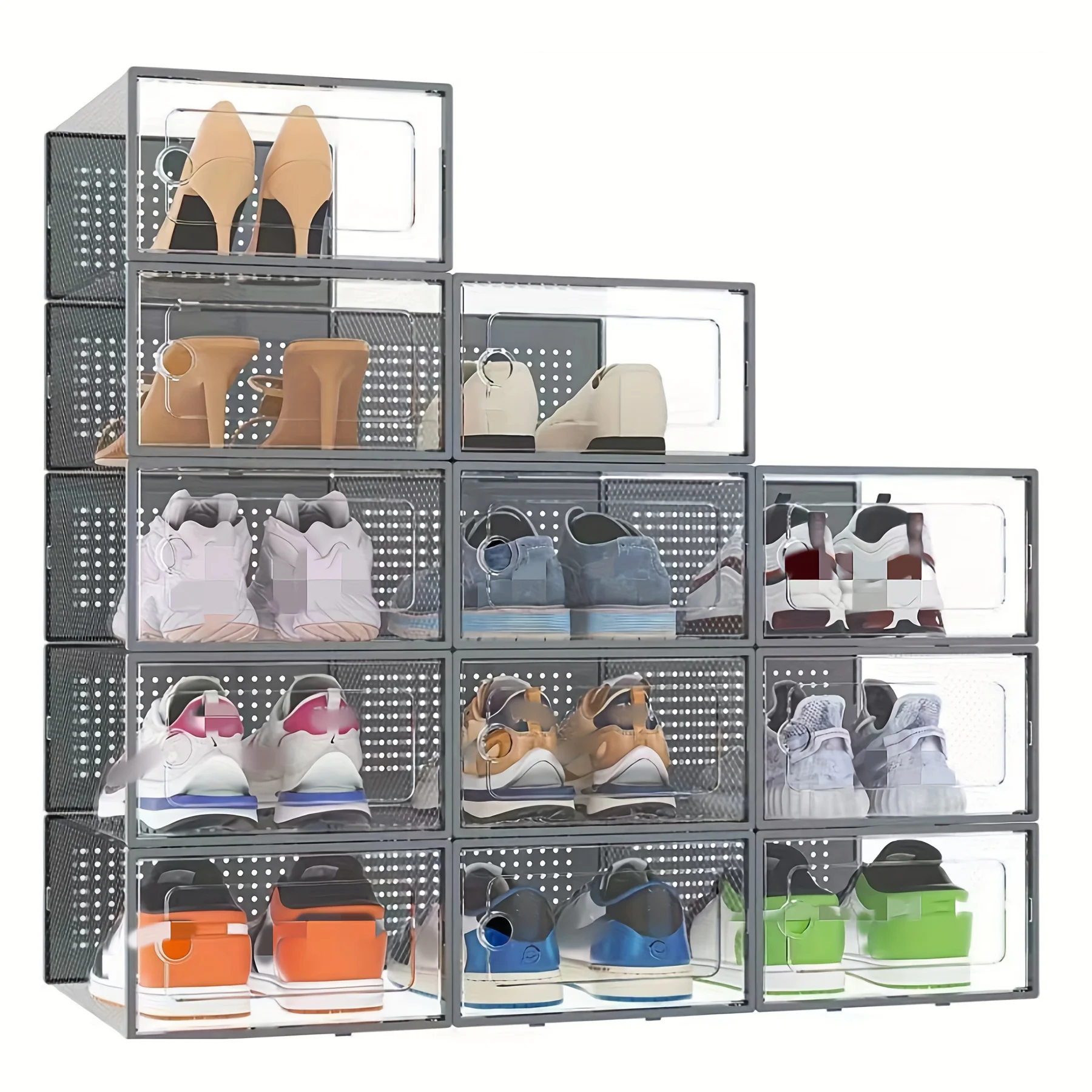 6/12/24pcs Transparent Shoe Boxes Stackable Shoe Cases Storage Plastic Shoes Box Dustproof Sneaker Boxes Shoes Furniture Organiz