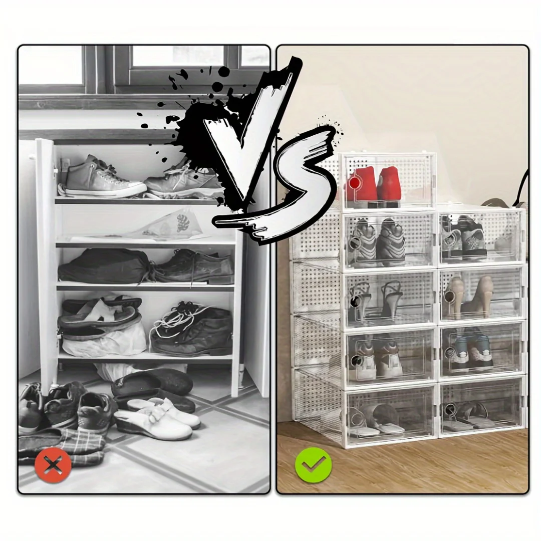 6/12/24pcs Transparent Shoe Boxes Stackable Shoe Cases Storage Plastic Shoes Box Dustproof Sneaker Boxes Shoes Furniture Organiz