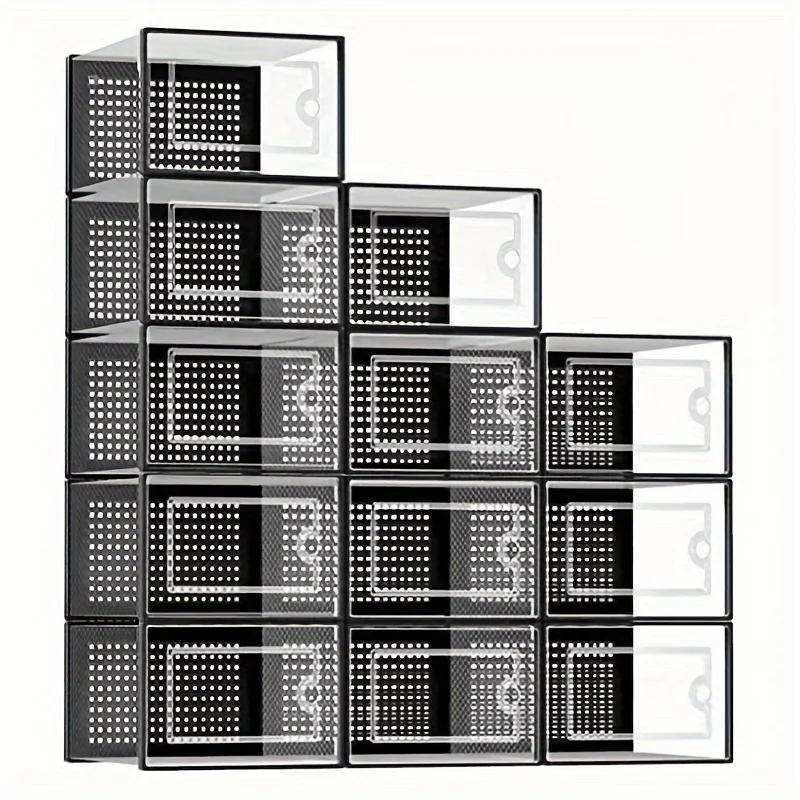 6/12/24pcs Transparent Shoe Boxes Stackable Shoe Cases Storage Plastic Shoes Box Dustproof Sneaker Boxes Shoes Furniture Organiz