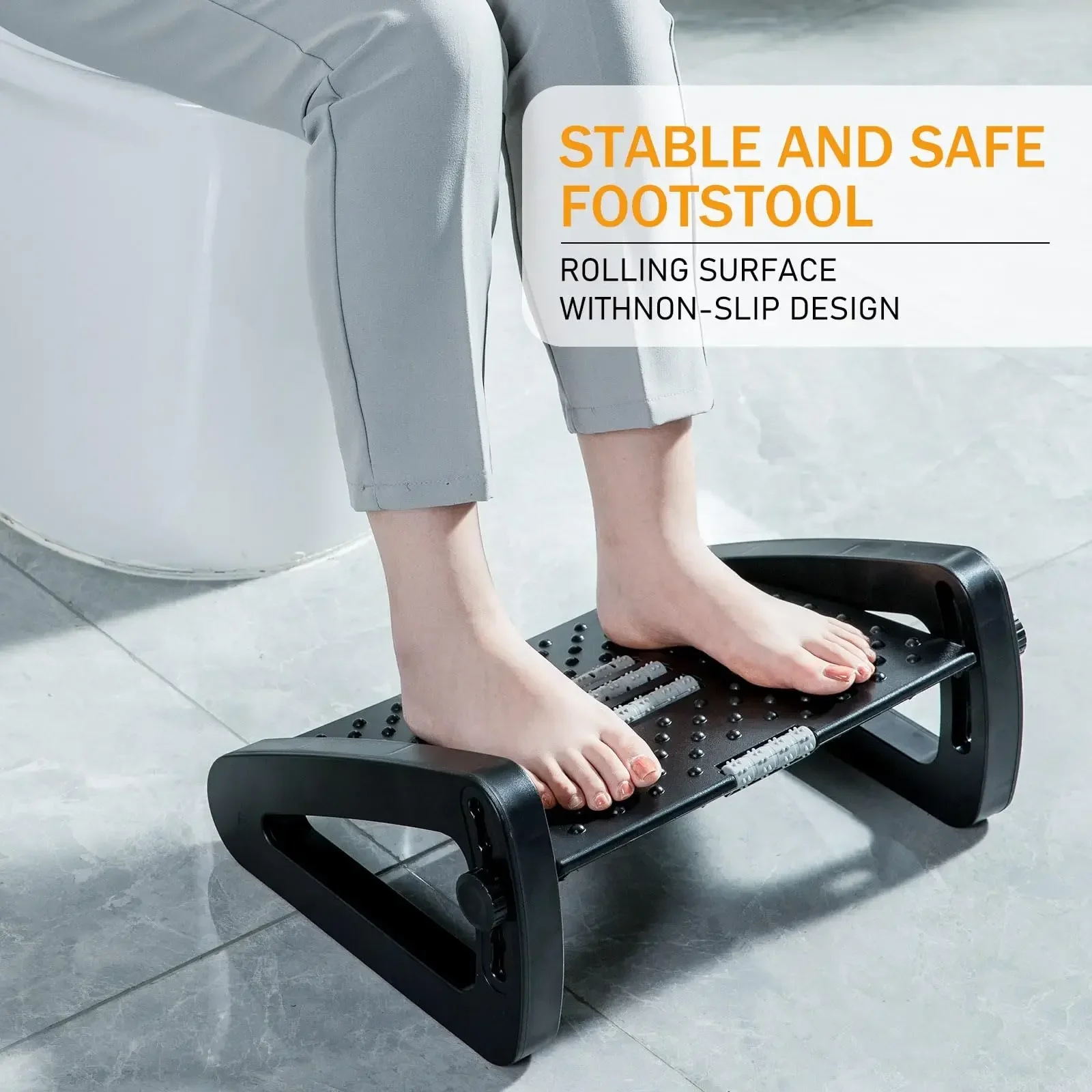 Adjustable Desk-Side Footrest Improves Posture Foot Ergonomic Aid Sturdy Design Massage Rollers for Study Room, Home