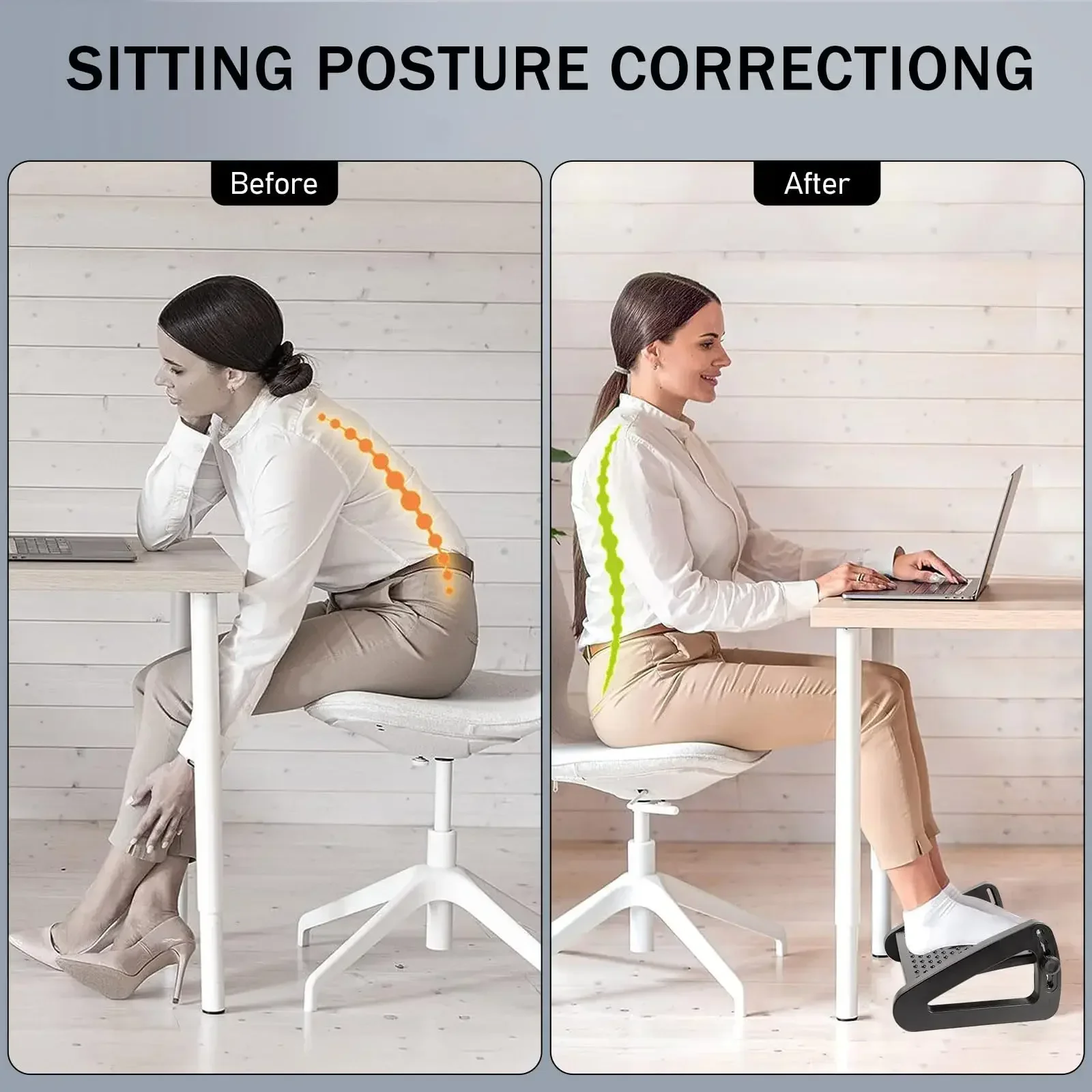 Adjustable Desk-Side Footrest Improves Posture Foot Ergonomic Aid Sturdy Design Massage Rollers for Study Room, Home
