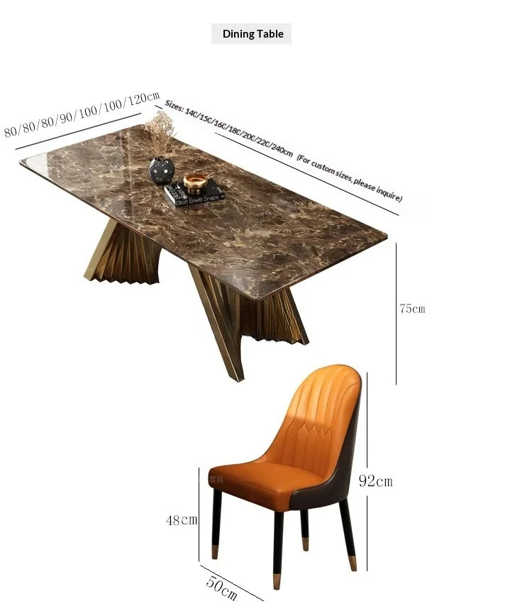 Any Size Custom Luxury Marble Dining Table With Gold Metal Frame Waterproof Wear Resistant Stable For Dining Guest Room