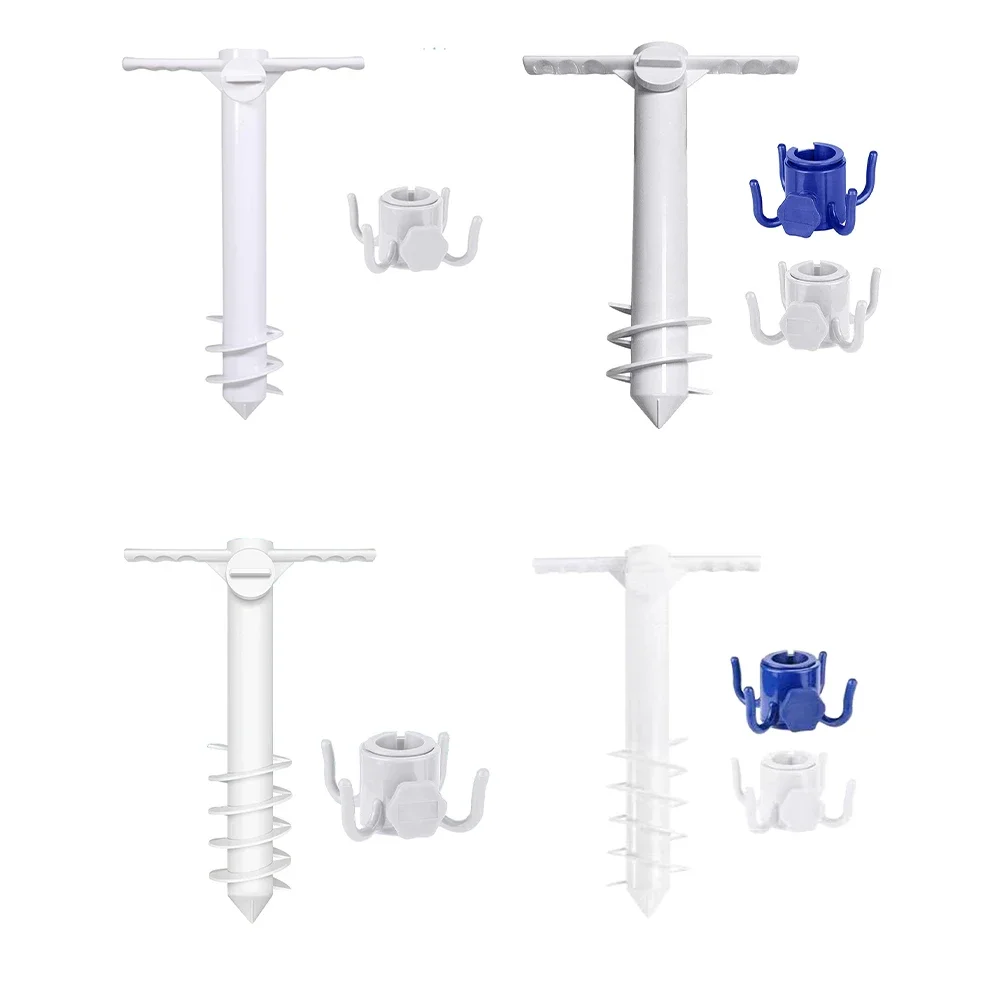 5 Spiral Screw In Sand Anchor, Beach Umbrella Ground Stake with 2 Hooks, Outdoor Patio Umbrella Accessories Set