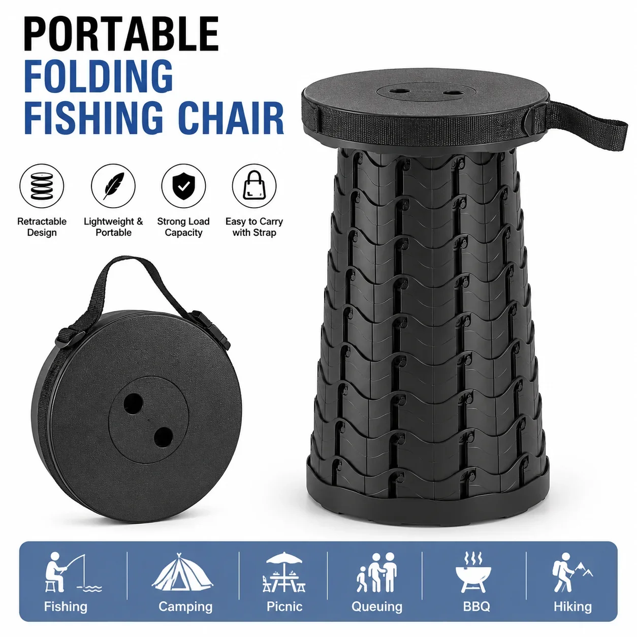 Foldable FishingChair PortableLightweight with Carry Bag for Camping OutdoorComfort Durable Support Camping Chairs Folding Chair