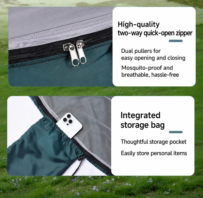 2-In-1 Camping Hammock With Mosquito Net 3m Straps and Carabiner Storage Bag Anti-Tilt-Over Outdoor Leisure Swing for Adults