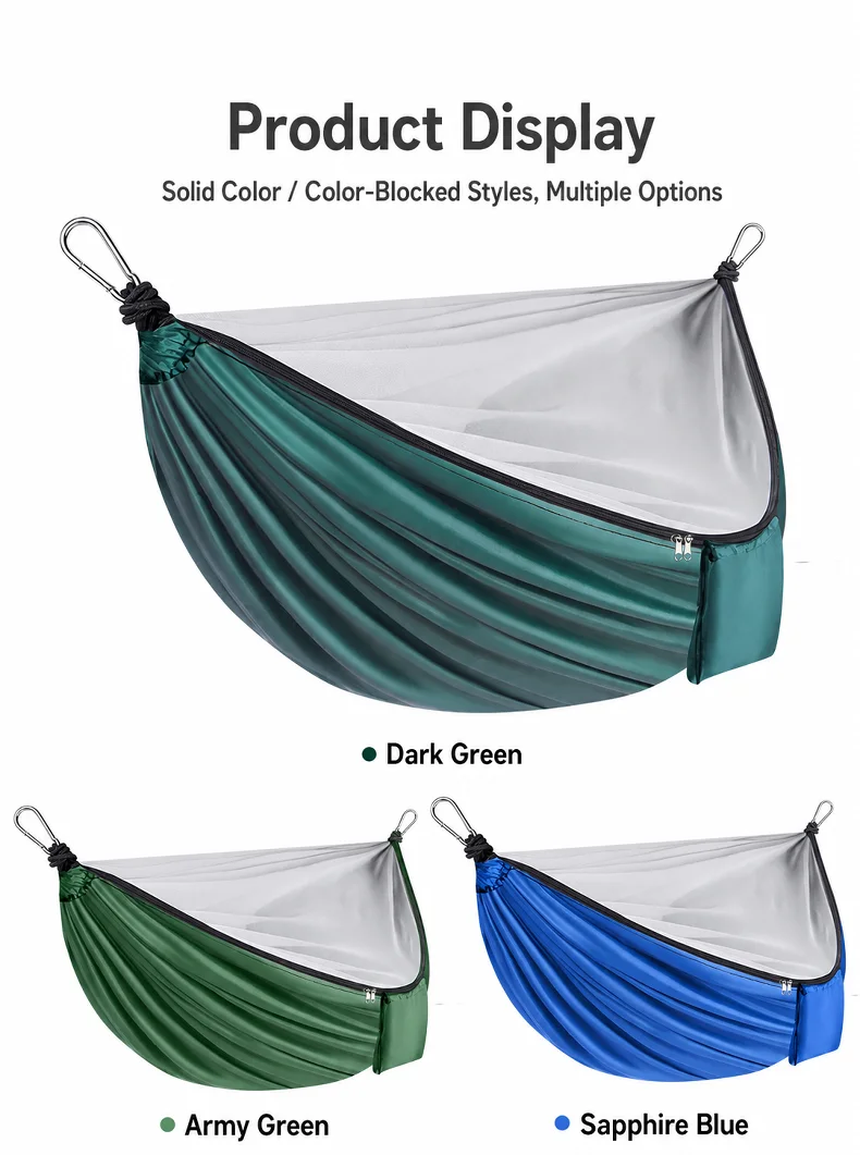 2-In-1 Camping Hammock With Mosquito Net 3m Straps and Carabiner Storage Bag Anti-Tilt-Over Outdoor Leisure Swing for Adults