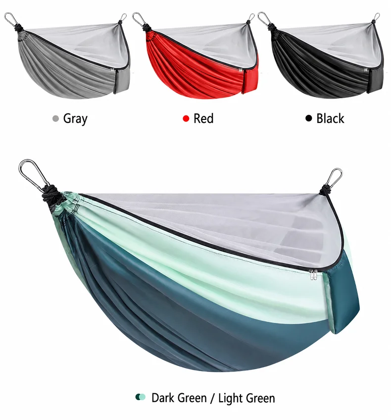2-In-1 Camping Hammock With Mosquito Net 3m Straps and Carabiner Storage Bag Anti-Tilt-Over Outdoor Leisure Swing for Adults