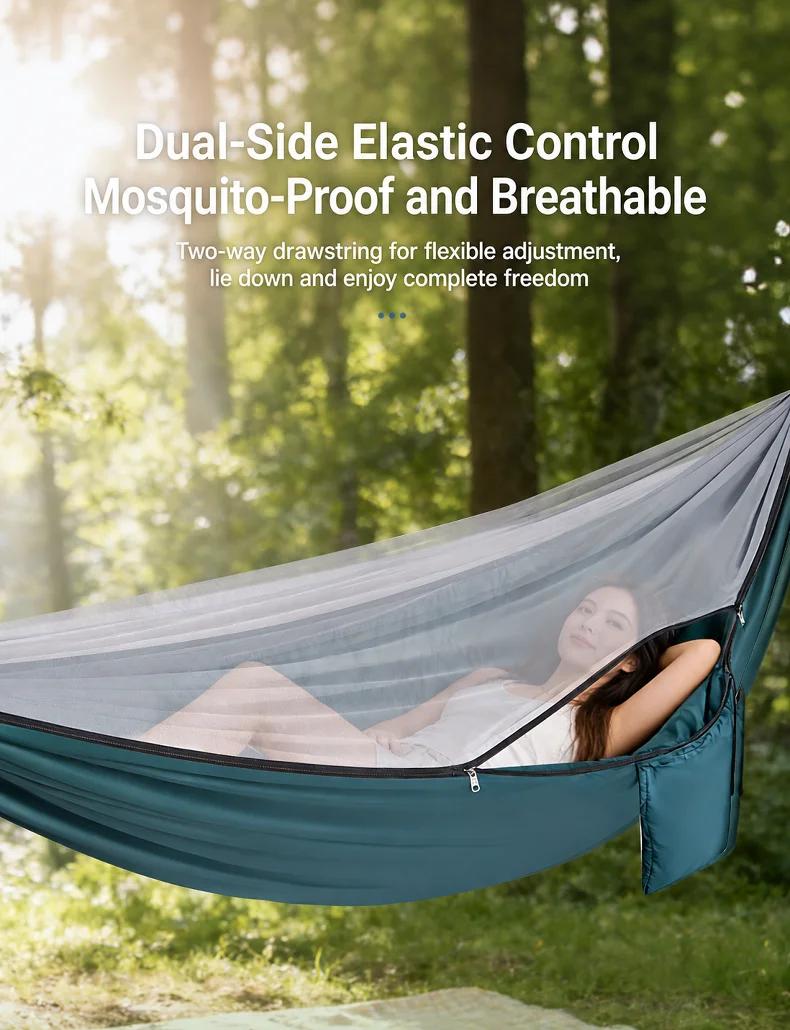 2-In-1 Camping Hammock With Mosquito Net 3m Straps and Carabiner Storage Bag Anti-Tilt-Over Outdoor Leisure Swing for Adults