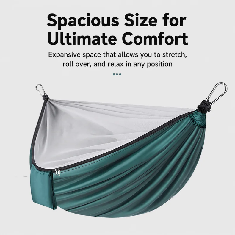 2-In-1 Camping Hammock With Mosquito Net 3m Straps and Carabiner Storage Bag Anti-Tilt-Over Outdoor Leisure Swing for Adults
