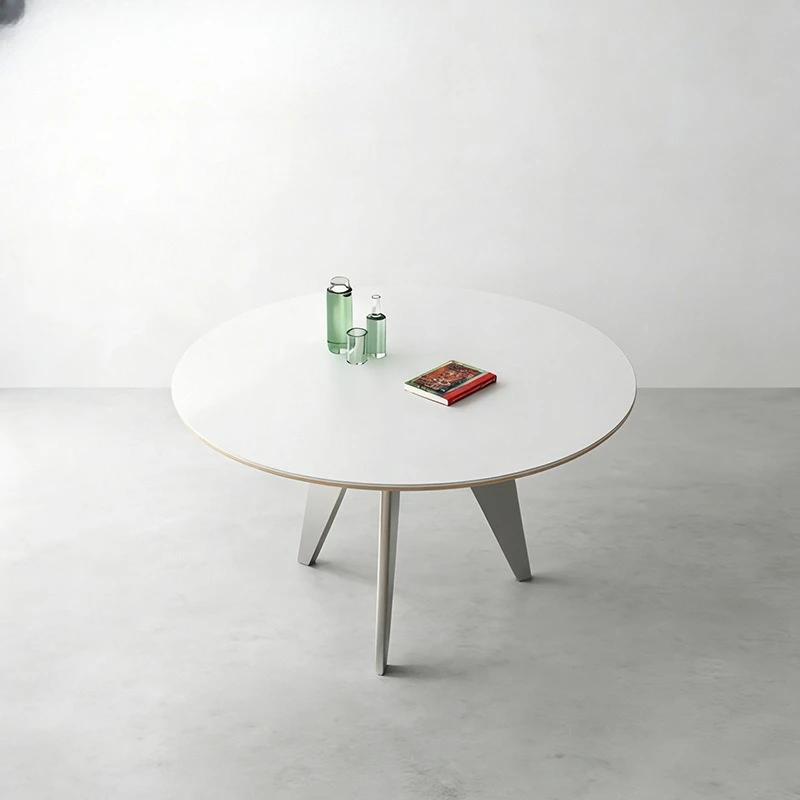 Slate Round Table Bauhaus Stainless Steel Dopamine Style Round Dining Table, Household Small Apartment Dining Table
