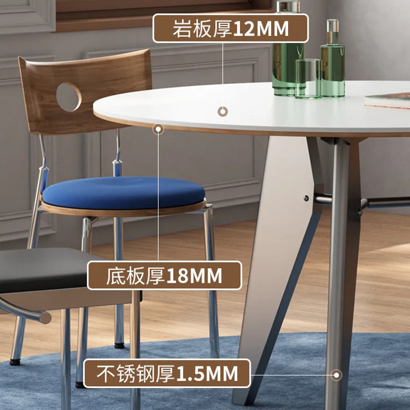 Slate Round Table Bauhaus Stainless Steel Dopamine Style Round Dining Table, Household Small Apartment Dining Table