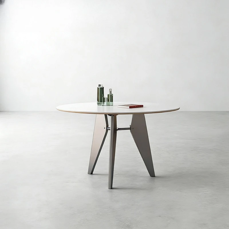 Slate Round Table Bauhaus Stainless Steel Dopamine Style Round Dining Table, Household Small Apartment Dining Table