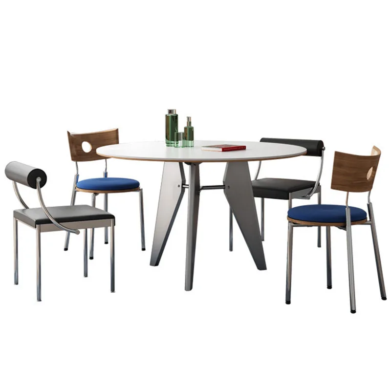 Slate Round Table Bauhaus Stainless Steel Dopamine Style Round Dining Table, Household Small Apartment Dining Table
