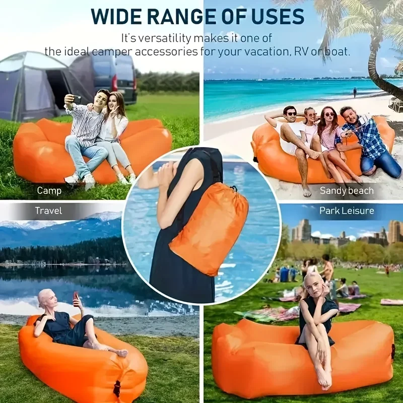 Outdoor Portable Inflatable Sofa Outdoor Seating Inflatable Air Inflatable Lounger Blow Up Chair Bag Banana Camping Bed Beanbag