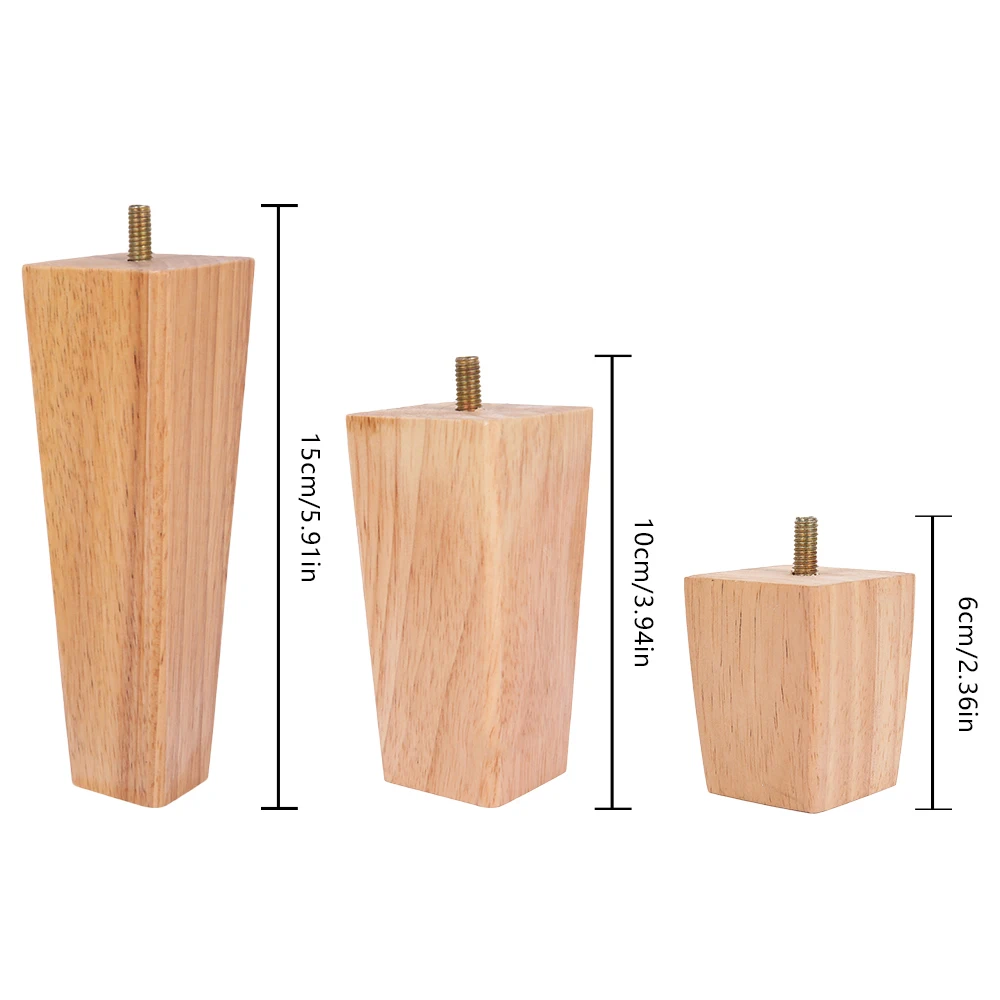 4Pcs 6/10/15CM Solid Wood Furniture Feets Sofa Cabinets Legs Square Bed Table Chair Replacement Feet Home Furniture Accessories