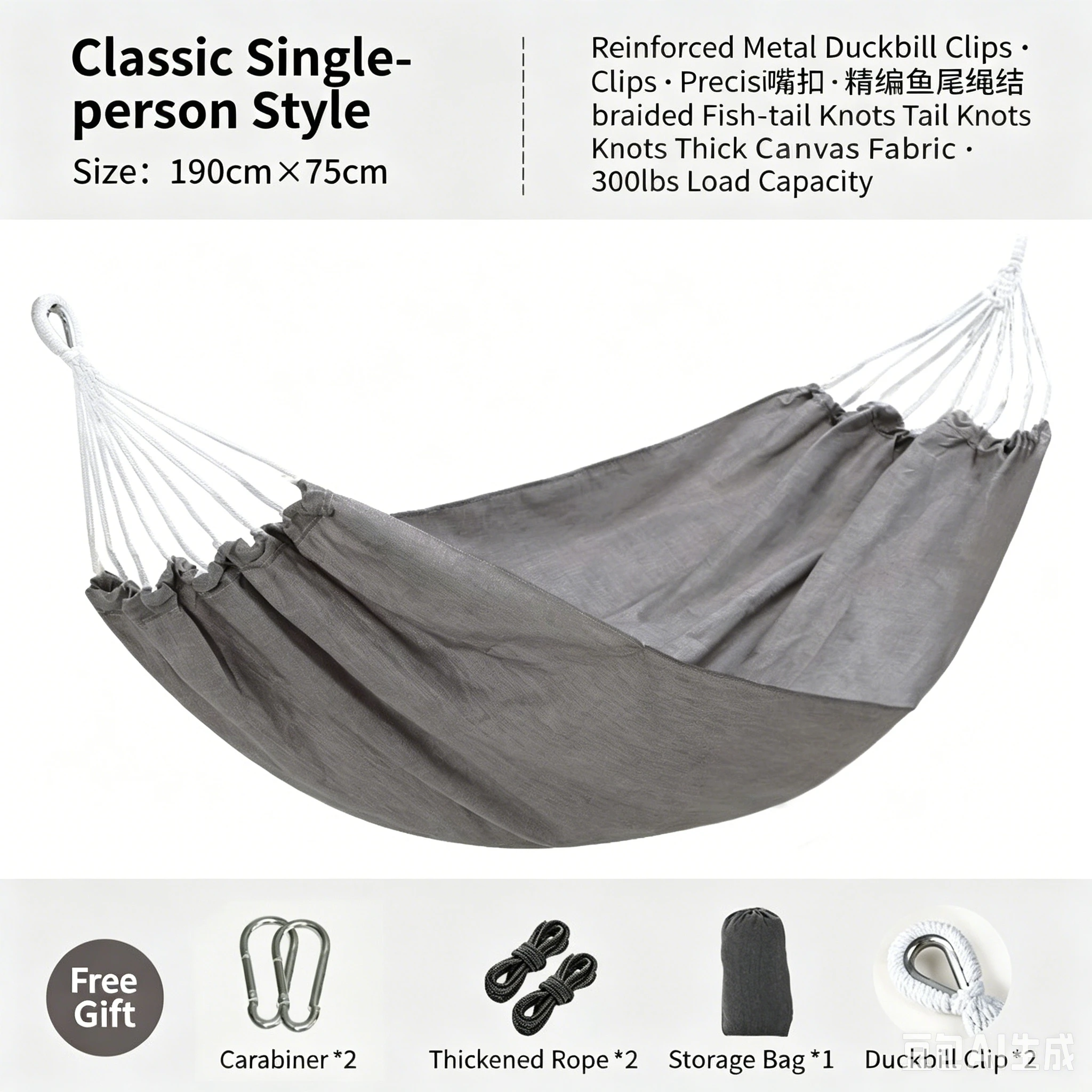 Double Hammock 190*80cm Thickened Reinforced Anti-Sway