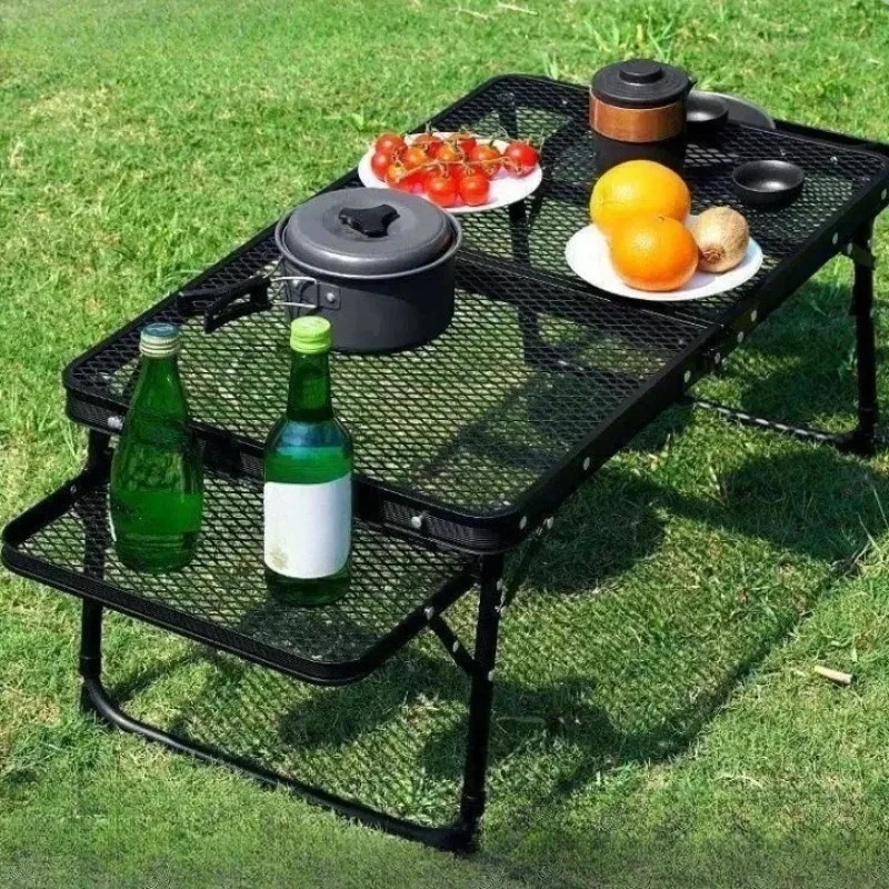 Outdoor Grid Folding Table Chair Set Portable Storage Camping Desk Lightweight Counter For Field BBQ Picnic