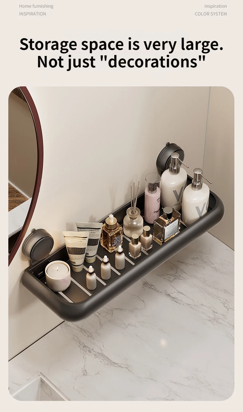 Suction Cup Bathroom Towel Rack Space Aluminum Wall-Mounted Minimalist Multi-Functional Storage Shelf No Drilling Required
