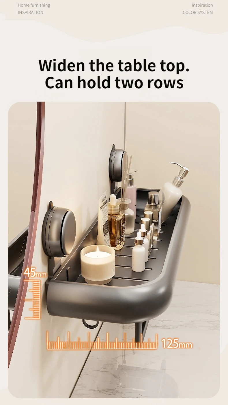 Suction Cup Bathroom Towel Rack Space Aluminum Wall-Mounted Minimalist Multi-Functional Storage Shelf No Drilling Required