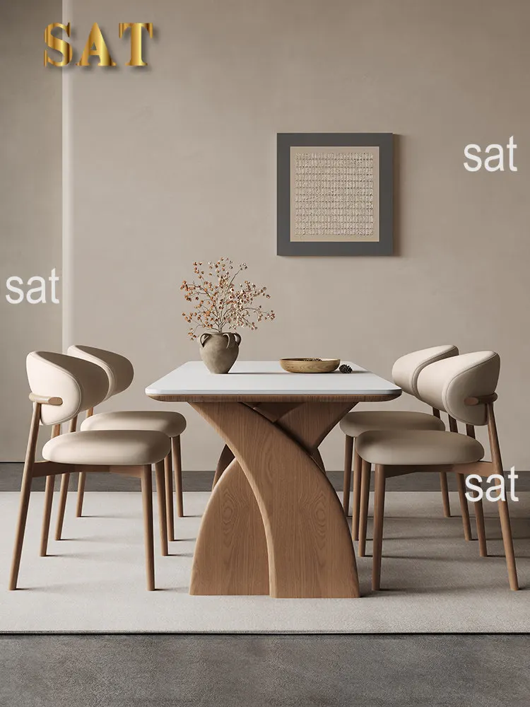 !@Nordic Solid Wood Dining Table, Home Use Glossy Rock Board, Modern and Simple Imported Walnut Oak Rectangular Rice Table