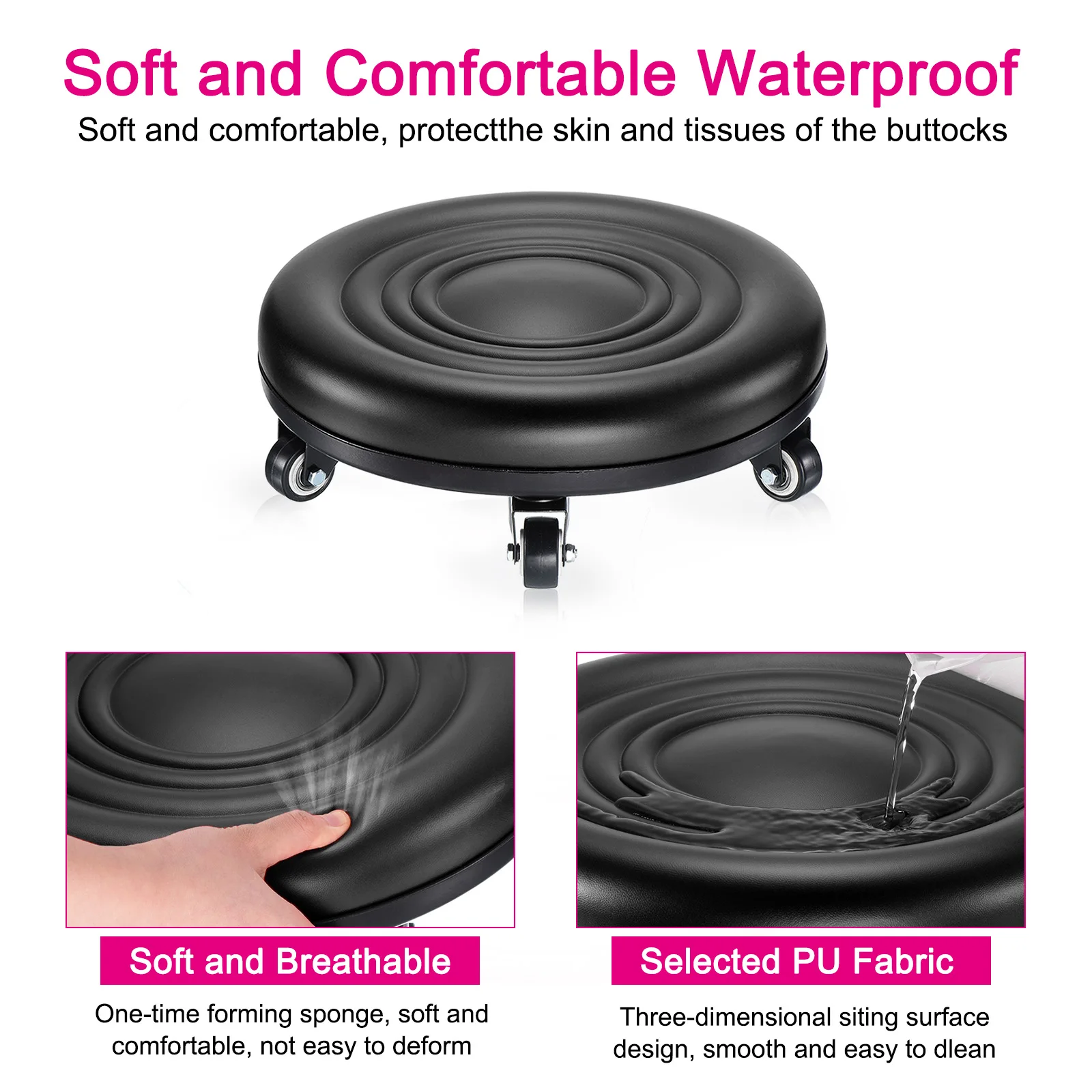 1 Set Low Rolling Stool with Wheels PU Leather Low Roller Seat Chair Low Height Drop Proof Rolling Stools Leather Pulley Stools