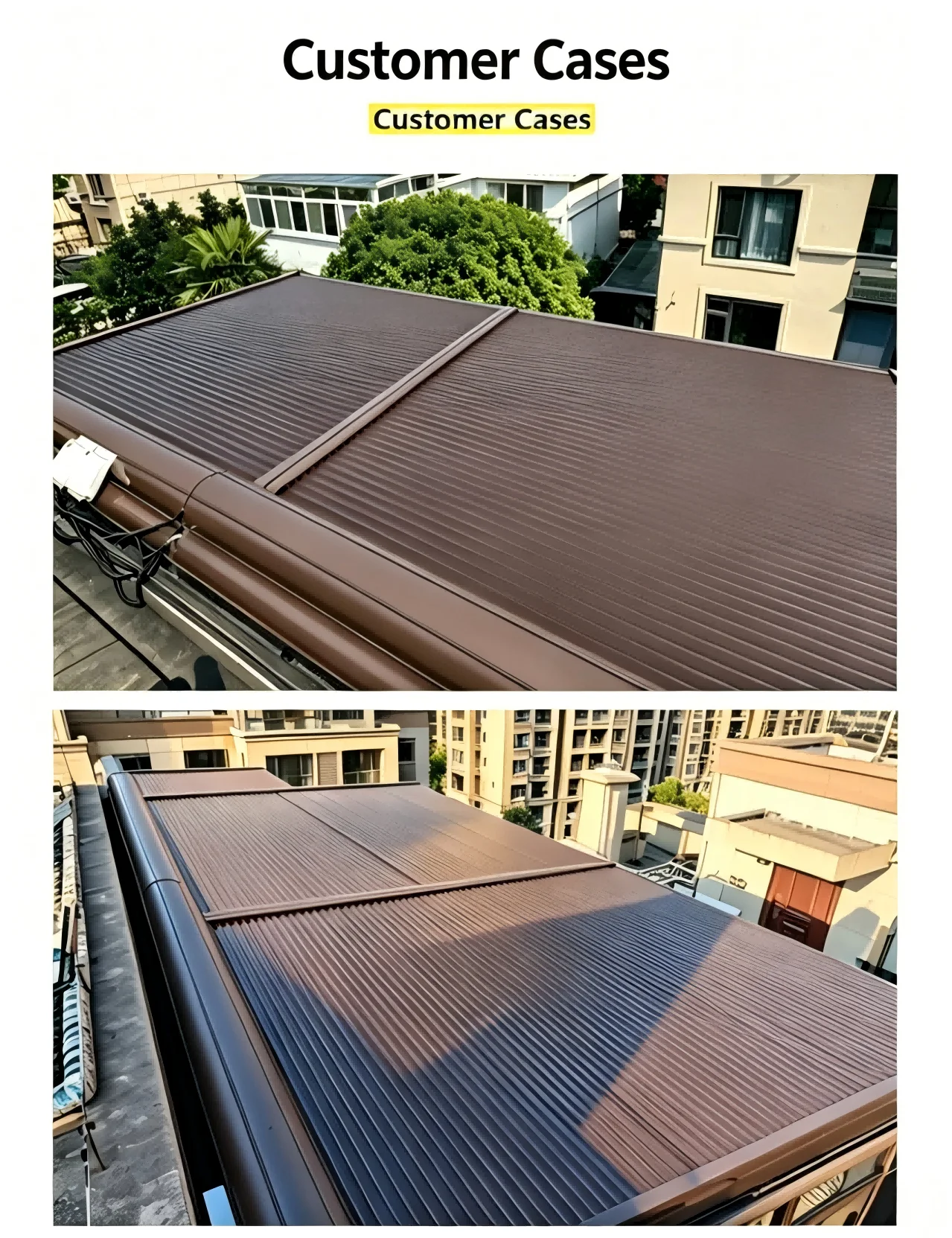 Any Size Custom Modern Fixed Aluminum Awning Polyurethane Roof Outdoor UV Heat Resistant Electric Adjustable Canopy