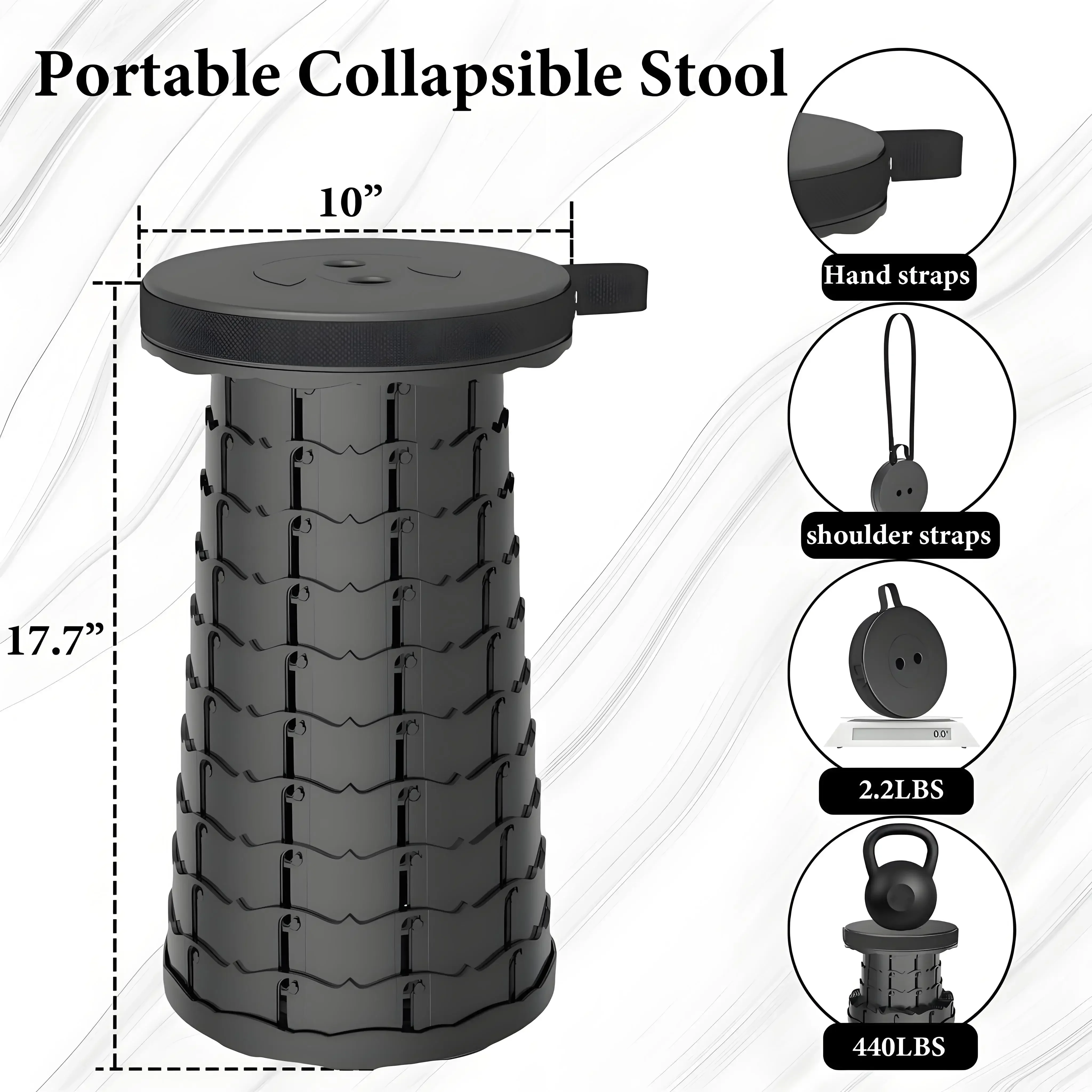 Portable Folding Stool Capacity Compact Camping Seat | Lightweight for Fishing Hiking Outdoor Events Subway Bus CommutingChaises