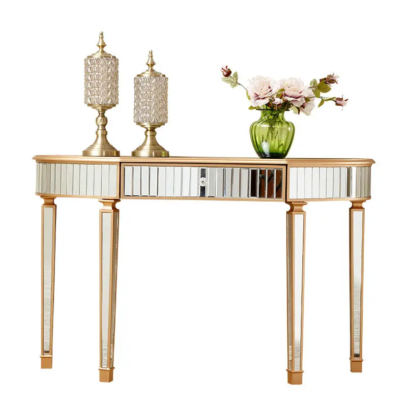 Light luxury mirrored entryway table, golden semi-circular entryway table, living room decorative side table