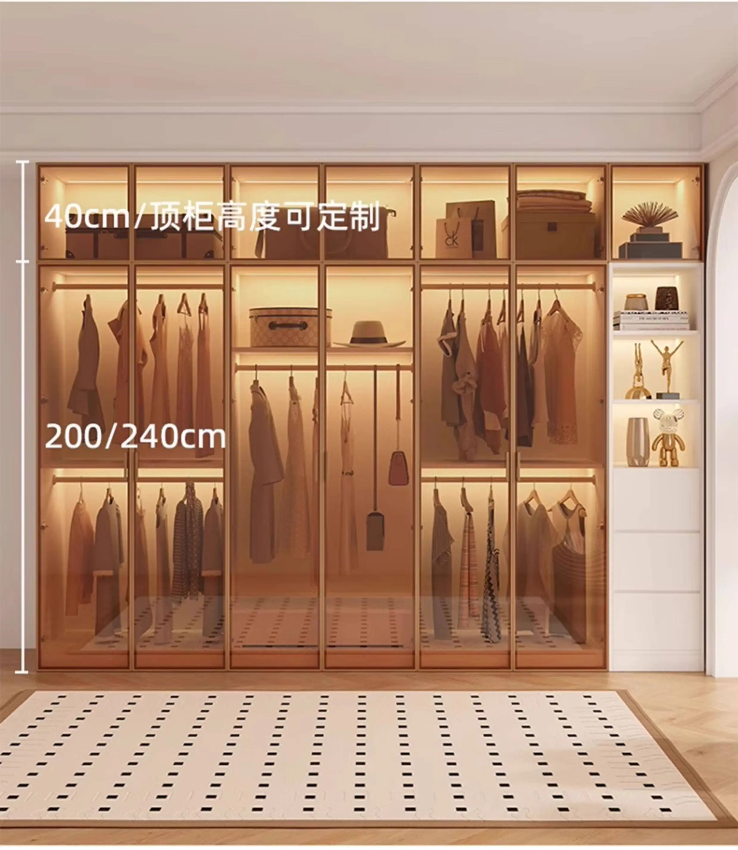 Clothes Closet Armario De Ropa Customized ENF Grade Solid Wood Glass Door Wardrobe Cloakroom Storage Locker Bedroom Furniture