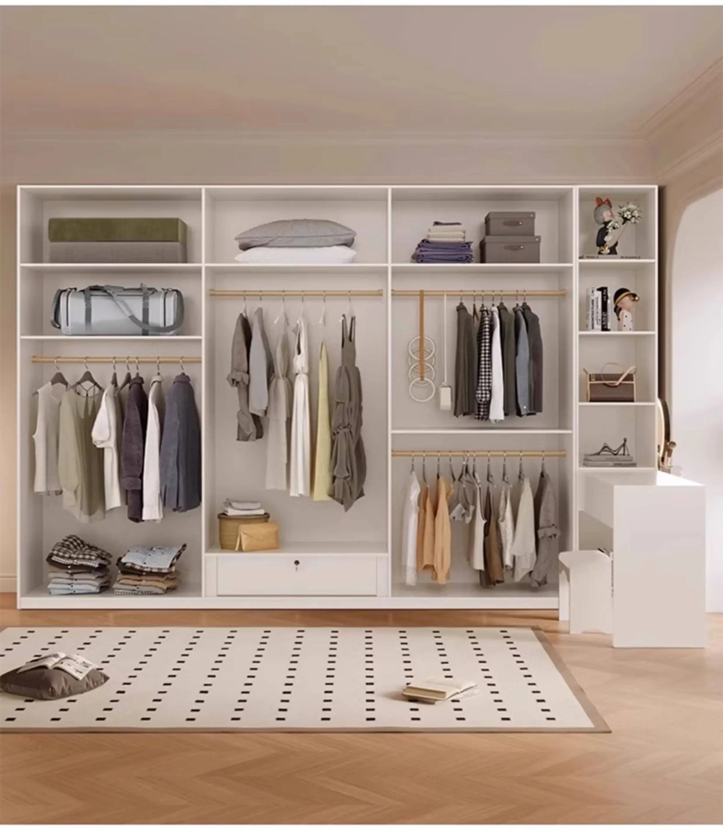 Clothes Closet Armario De Ropa Customized ENF Grade Solid Wood Glass Door Wardrobe Cloakroom Storage Locker Bedroom Furniture