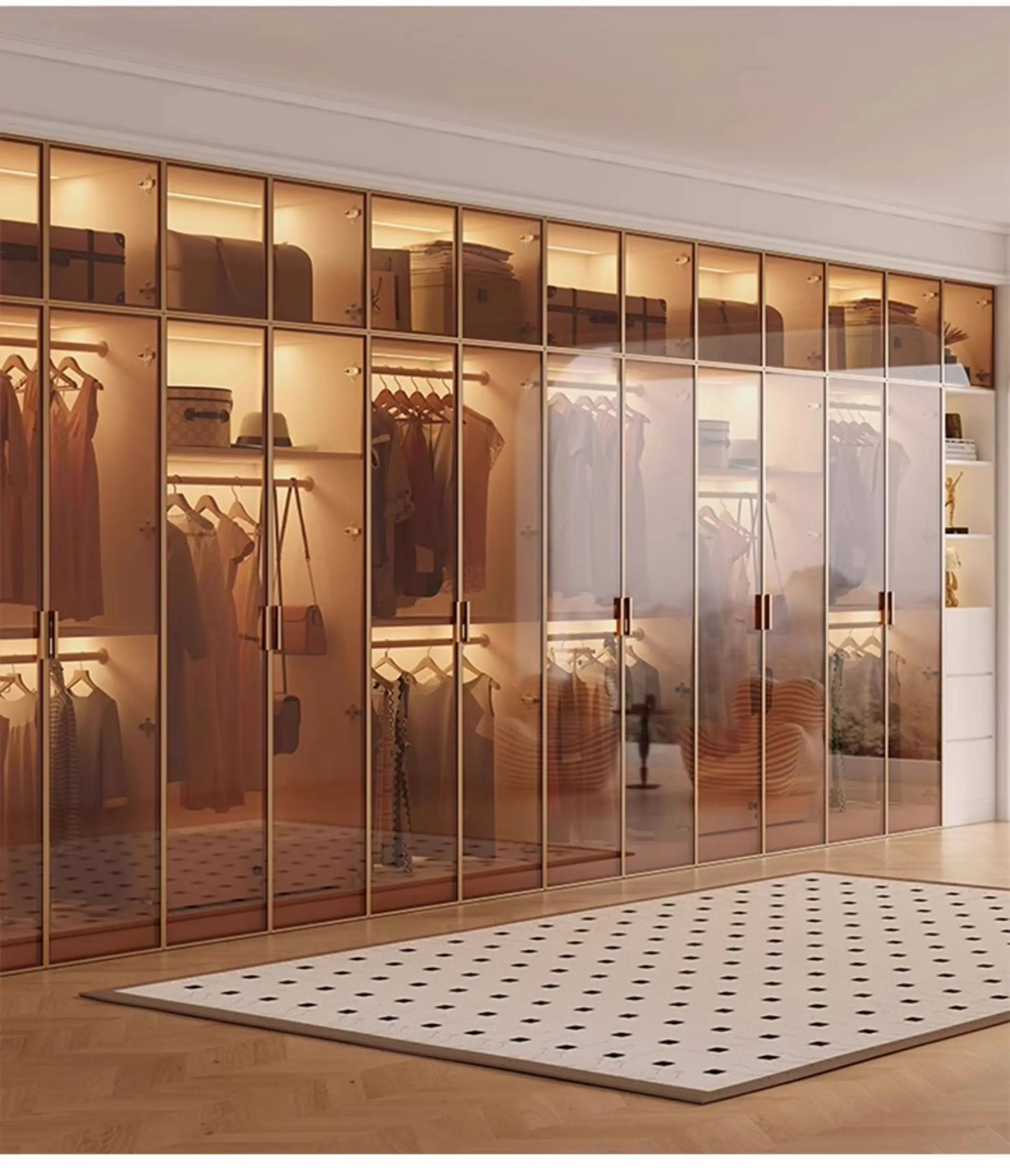 Clothes Closet Armario De Ropa Customized ENF Grade Solid Wood Glass Door Wardrobe Cloakroom Storage Locker Bedroom Furniture