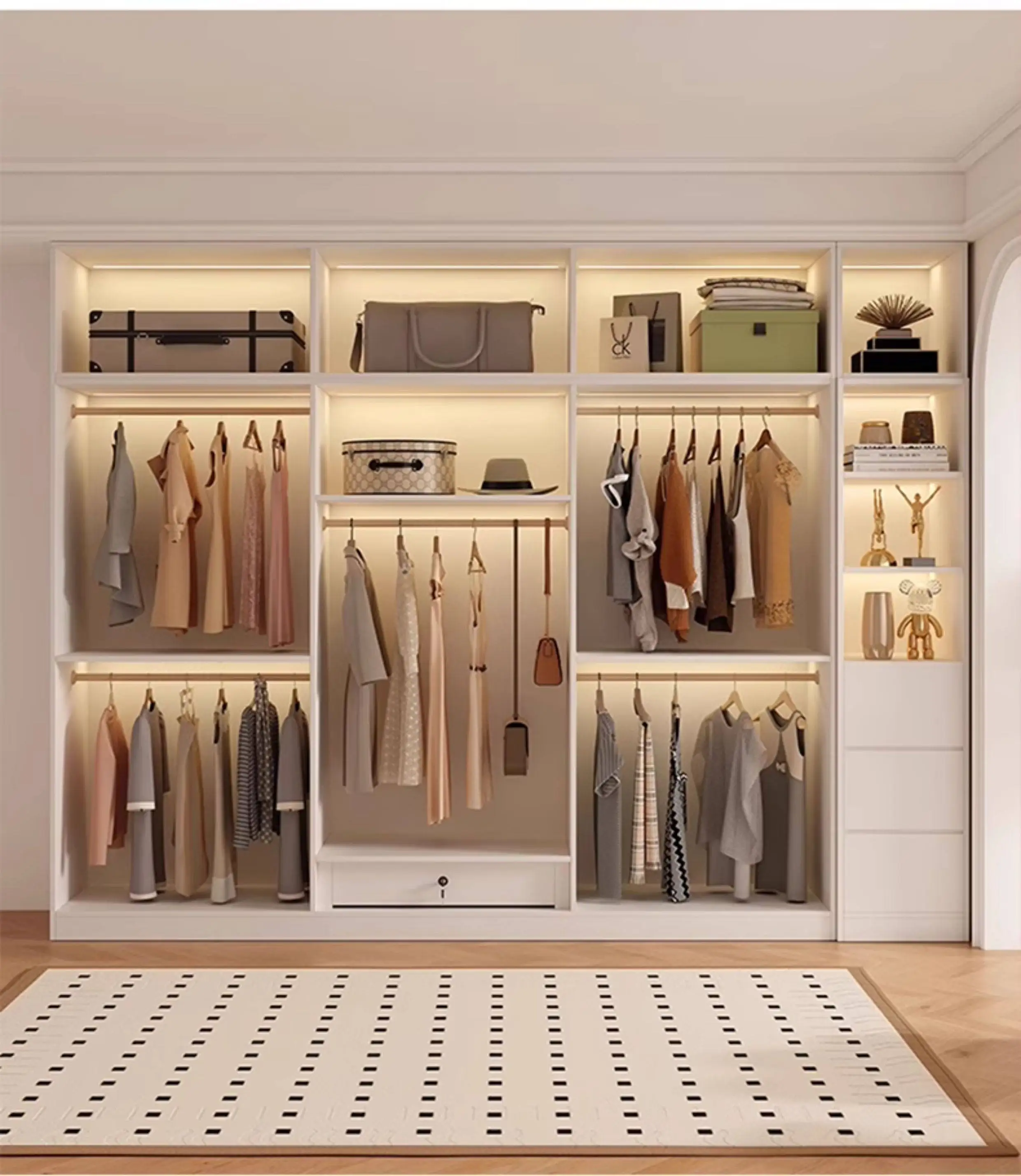 Clothes Closet Armario De Ropa Customized ENF Grade Solid Wood Glass Door Wardrobe Cloakroom Storage Locker Bedroom Furniture