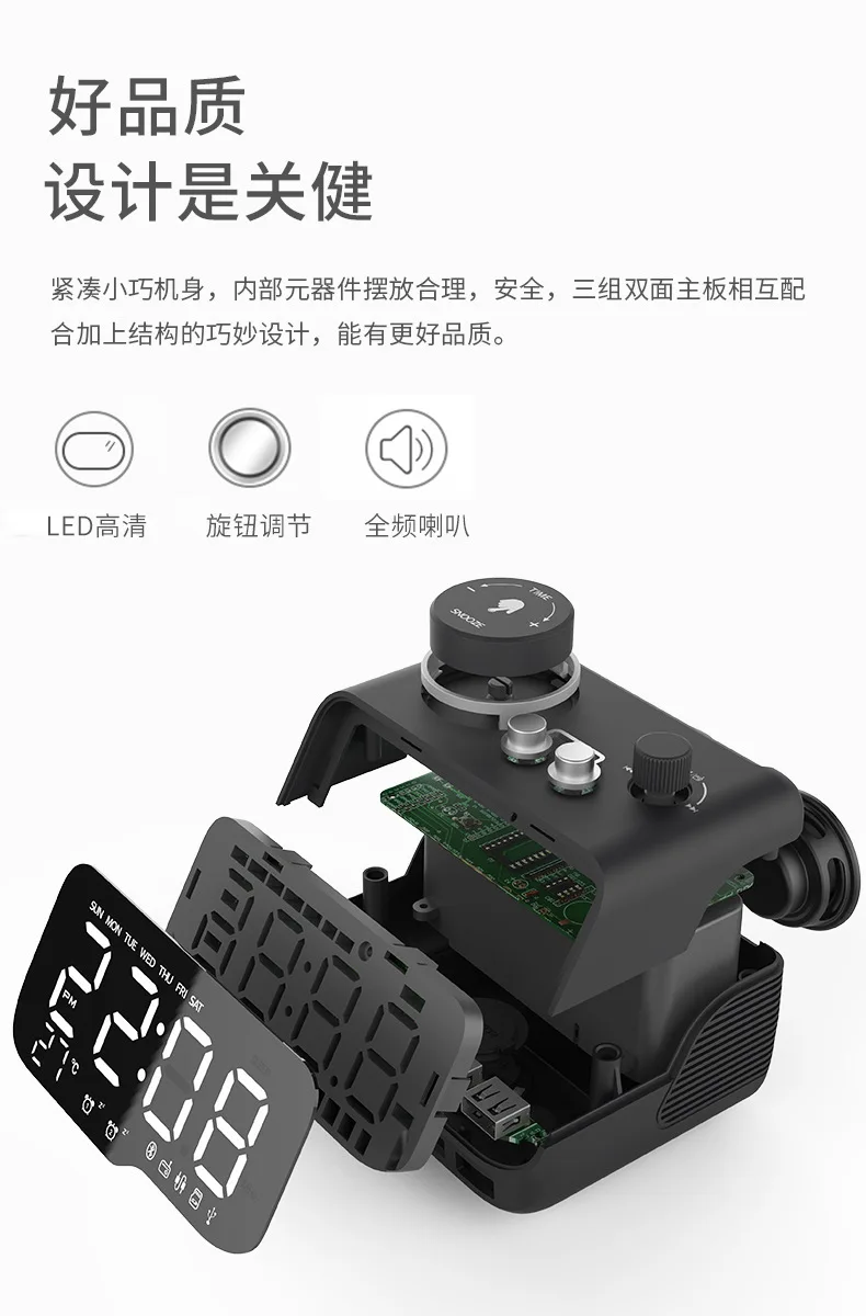 Bedhead Radio Alarm Clock Sound System Bedroom Clock Bluetooth Speaker USB Connection Phone Charging home 1 piece