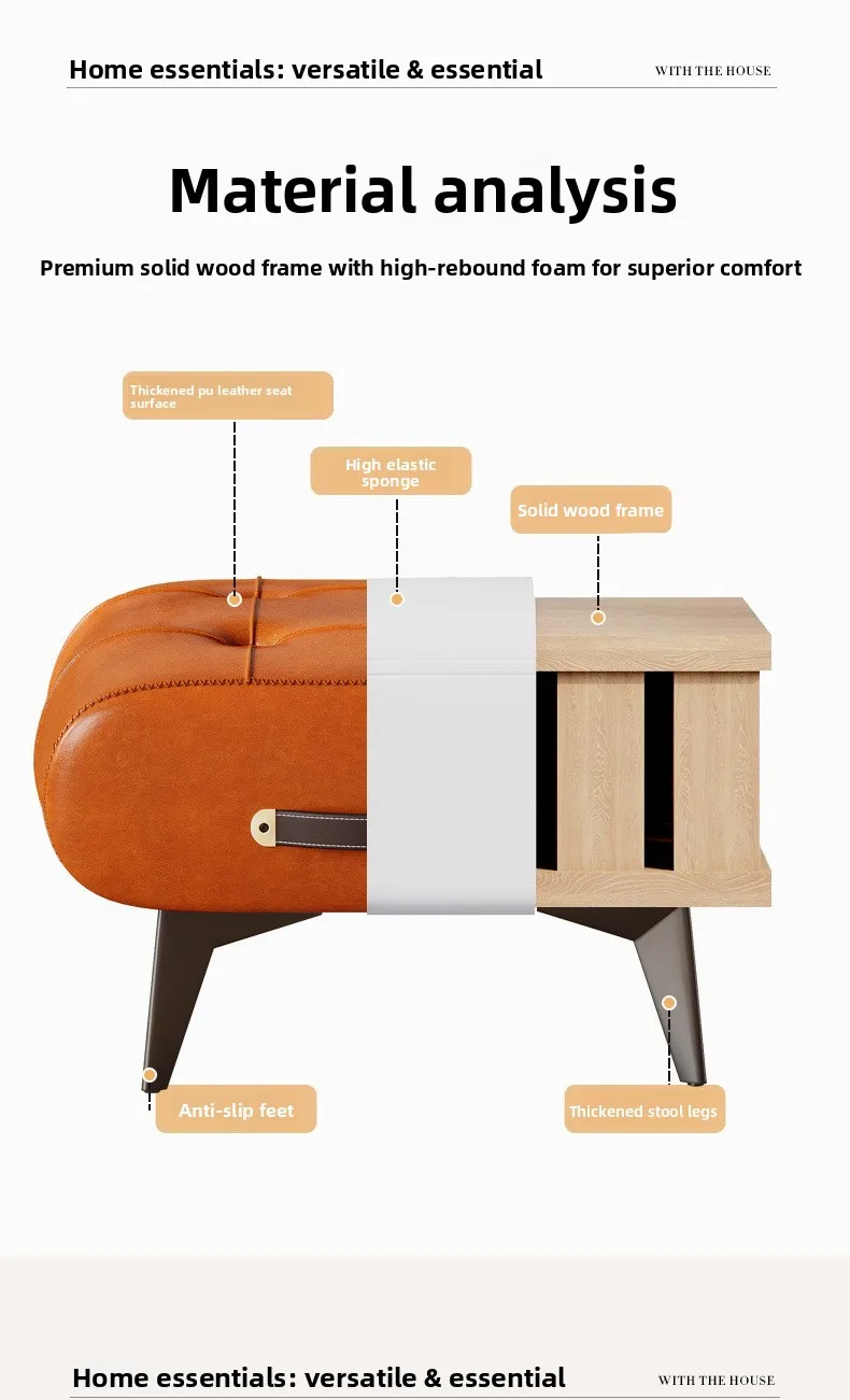 Small stool oil wax leather home door soft bag stool entry shoe stool light luxury simple living room foot pedal shoe