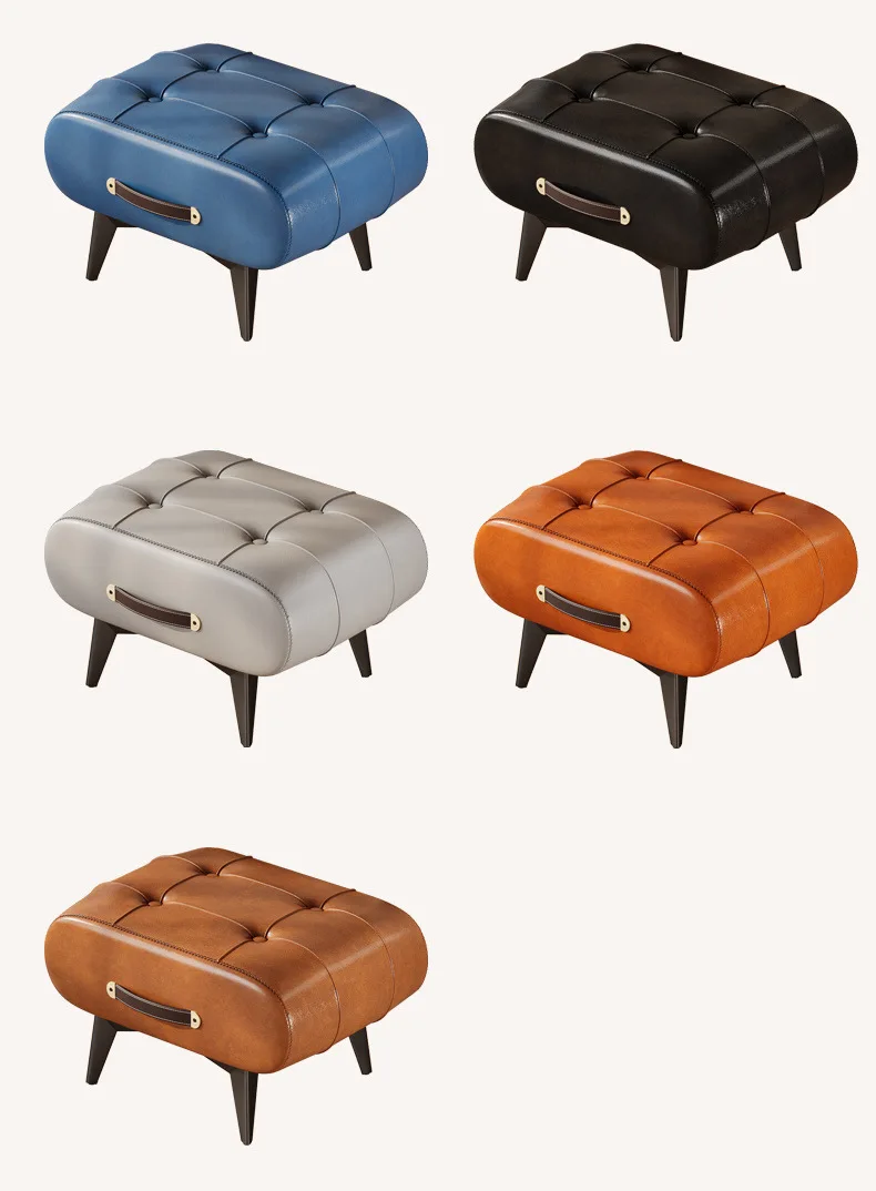 Small stool oil wax leather home door soft bag stool entry shoe stool light luxury simple living room foot pedal shoe