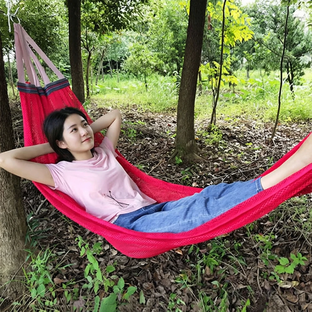 Ice Mesh Hammock with Curved Stick Anti Rollover Outdoor Swing Camping Travel Backyard Picnic Heavy Duty Portable