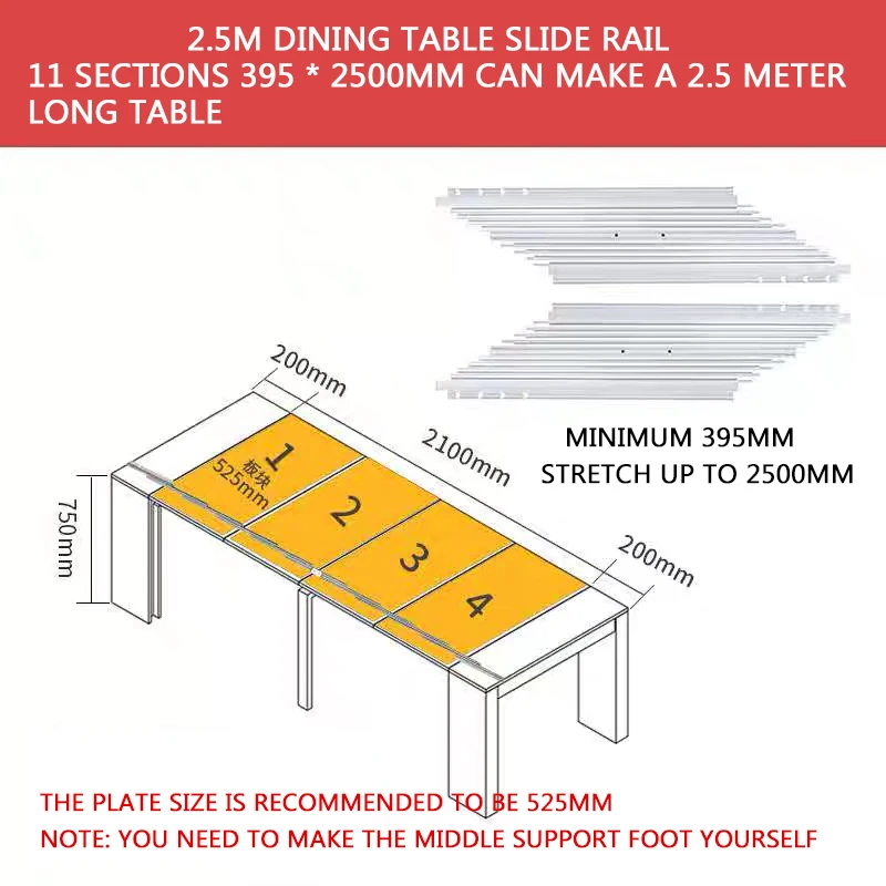 Invisible Dining Table Telescopic Guide Rail Multifunctional Aluminum Alloy Folding Bar Extension Slide Rail