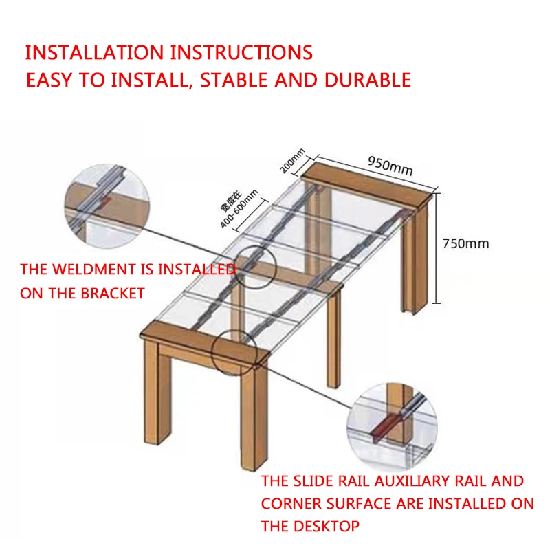 Invisible Dining Table Telescopic Guide Rail Multifunctional Aluminum Alloy Folding Bar Extension Slide Rail