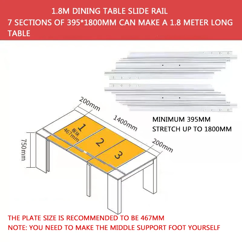 Invisible Dining Table Telescopic Guide Rail Multifunctional Aluminum Alloy Folding Bar Extension Slide Rail