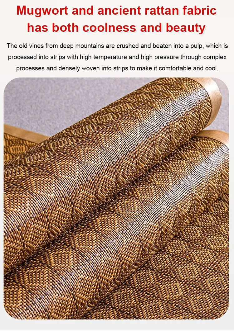 Ice Silk Summer Cooling Mat Natural Vine Foldable Double-Sided Bamboo Mat for 1.5/1.8m Bed Naked Sleeping Dormitory Home Use