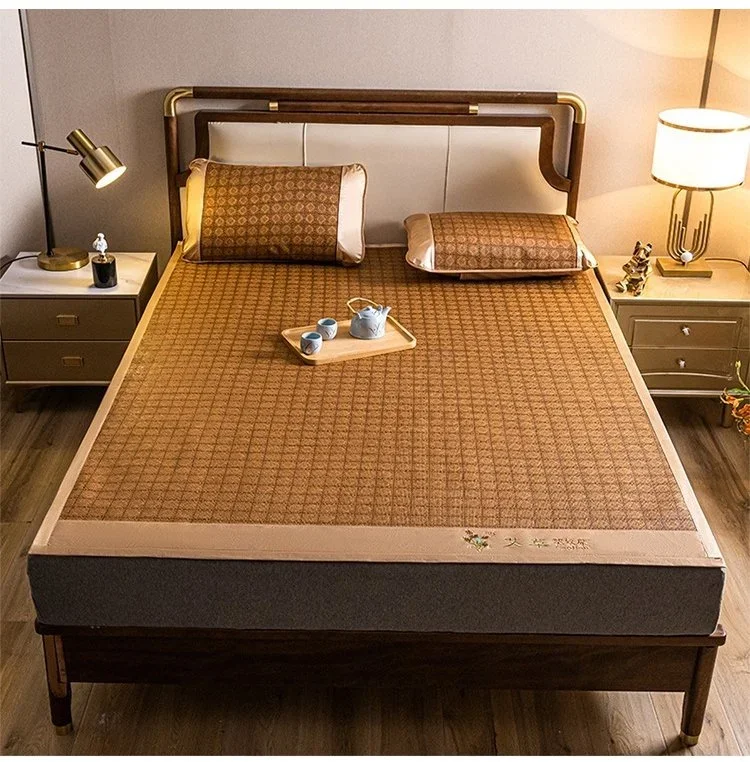 Ice Silk Summer Cooling Mat Natural Vine Foldable Double-Sided Bamboo Mat for 1.5/1.8m Bed Naked Sleeping Dormitory Home Use